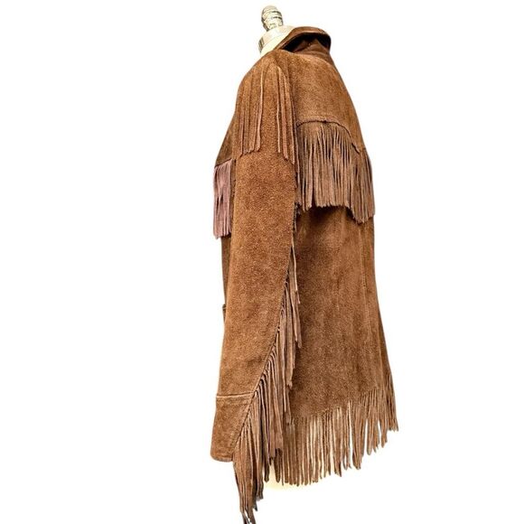 Vintage Brown Suede Leather Fringe Jacket Medium fit Montgomery Ward The Tannery - Picture 2 of 12